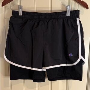 Champion Running 2-in-1 Shorts Black White Girls Sz M